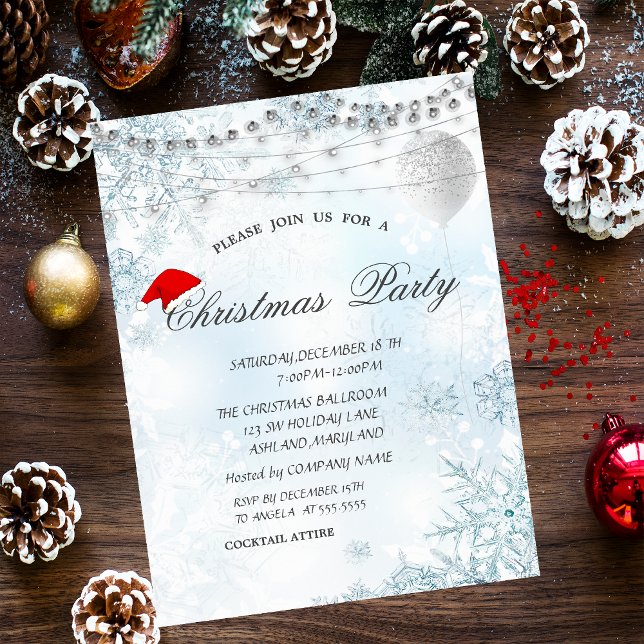 Convite Flocos de neve azuis elegantes,Luzes,Balão,Natal (Criador carregado)