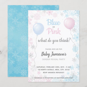 Convite Flocos de neve azuis ou rosa Chá de fraldas de rev