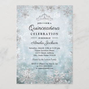 Convite Flocos de Neve Azuis Quinceanera Natalícia