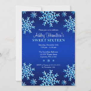 Convite Flocos de neve azuis Winter Wonderland Sweet 16