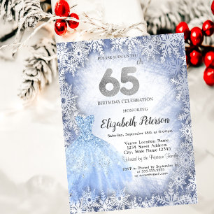 Convite Flocos de Neve Azul de Gala Aniversário de 65 anos