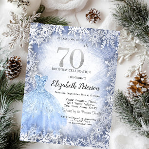 Convite Flocos de Neve Azul de Gala Aniversário de 70 Anos