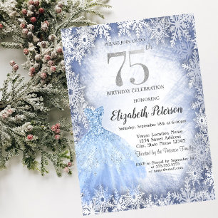 Convite Flocos de Neve Azul de Gala Aniversário de 75 Inve