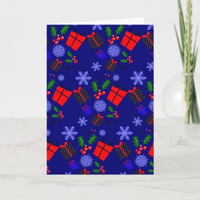 Convite flocos de neve azul do natal azevinho (Frente)