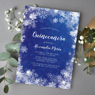 Convite Flocos de Neve Azul Marinho Quinceanera Natalina