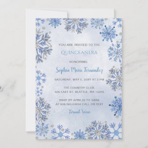 Convite Flocos de Neve Azul Prata Brilho Quinceañera de In