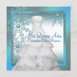 Convite Flocos de Neve Azul Turquesa Quinceanera Natalícia