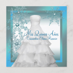 Convite Flocos de Neve Azul Turquesa Quinceanera Natalícia