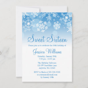 Convite Flocos de neve Blue Winter Wonderland Sweet 16