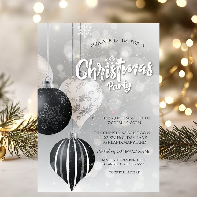 Convite Flocos de Neve,Bolas Empresa de Natal Prata (Criador carregado)