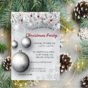 Convite Flocos de neve,Bolas,Festa de Natal Corporativa da