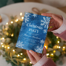 Convite Flocos de neve brancos e festas de Natal azul