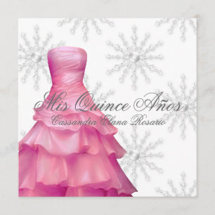 Convite Flocos de Neve Brancos Rosa Quinceanera