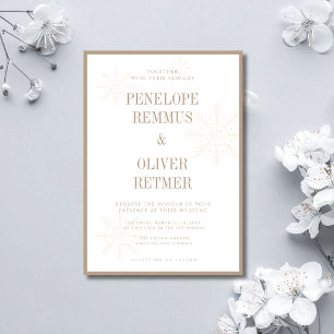 Convite Flocos de Neve Casamento de Inverno em Taupe Old M