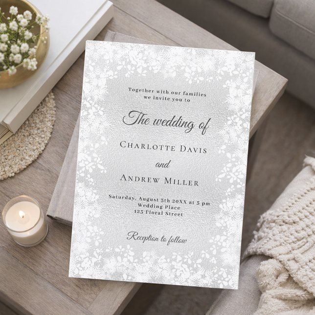 Convite Flocos de neve casamento de inverno prateado (Criador carregado)