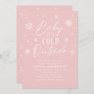 Convite Flocos de neve cor-de-rosa Bebê É frio fora do Chá