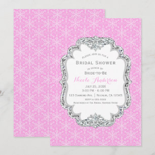 Convite Flocos de Neve de Cristal Winter Wonderland Rosa E