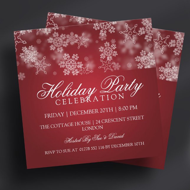 Convite Flocos de neve de festas de festas de festas de fe (Holiday Party Snowflakes Red Invitation)