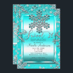 Convite Flocos de neve de inverno de Glitter Glam de 16 fl<br><div class="desc">O Glitter Glam de 16 Festas de Teal Glam Winter Snowflakes Convites.</div>