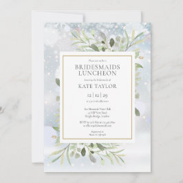 Convite Flocos de neve de inverno Greenery Bridesmaids Lun