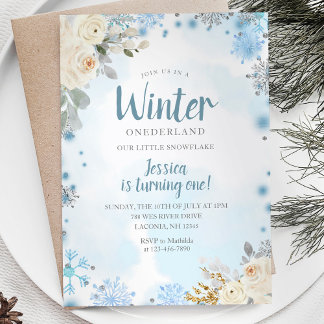 Convite Flocos de neve de inverno Onederland primeiro aniv