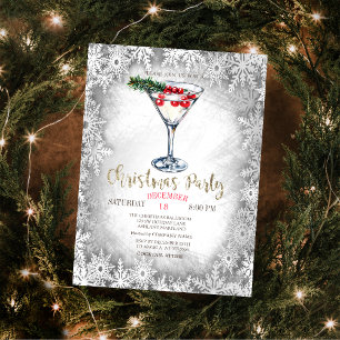 Convite Flocos de Neve de Martini de Natal Cinza