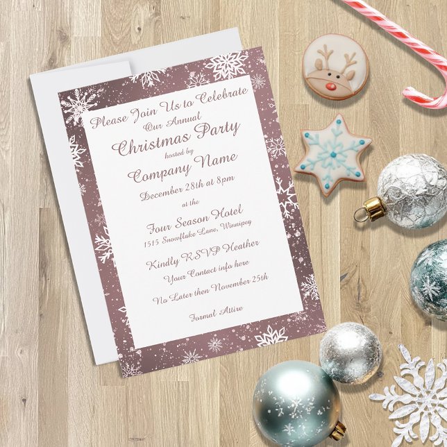 Convite Flocos de neve de Natal Dusty Rosa (Criador carregado)