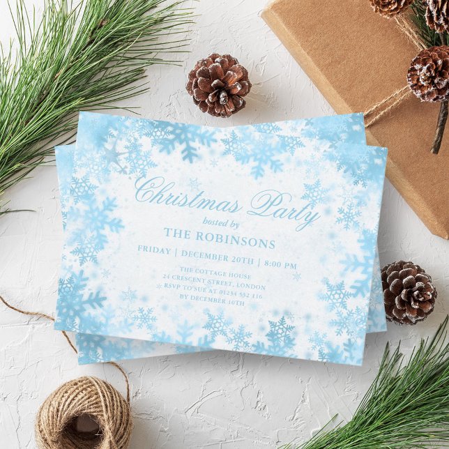 Convite Flocos de neve de Natal Festivos (Festive Holiday Christmas Turquoise Snowflakes Invitation)