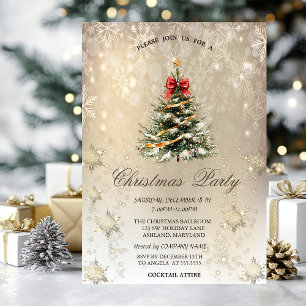 Convite Flocos de neve de pinheiro de na moda Natal Dourad