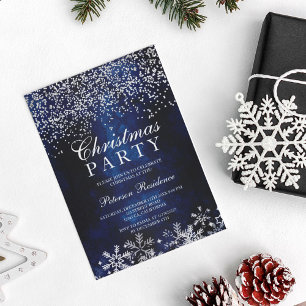 Convite Flocos de neve de prata confetti marinho azul Nata