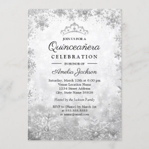 Convite Flocos de Neve de Prata Quinceanera Natalino