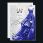 Convite Flocos de neve de vestimenta azul-real Winter Swee<br><div class="desc">Silver Royal Blue Glitter Flocos de neve Flocos de neve Winter Sweet 16 Convite</div>