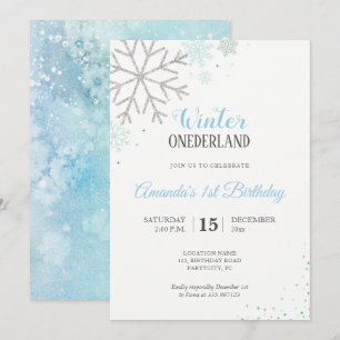 Convite Flocos de neve do aniversário do inverno primeiro
