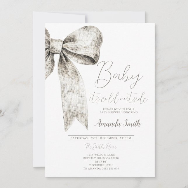 Convite Flocos de neve do Chá de fraldas Arco de Prata de  (Frente)