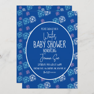 Convite Flocos de neve do inverno Chá de fraldas azul-rosa