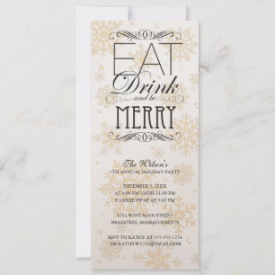 Convite Flocos de neve Dourados - coma a bebida e seja