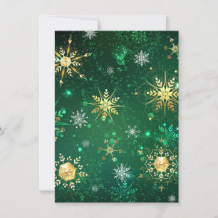 Convite Flocos de Neve Dourados de Natal em Fundo Verde