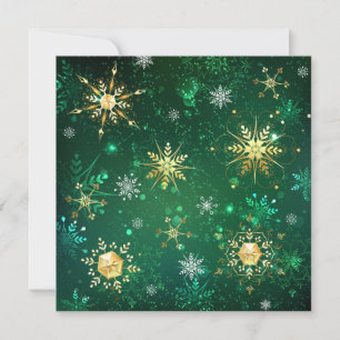 Convite Flocos de Neve Dourados de Natal em Fundo Verde