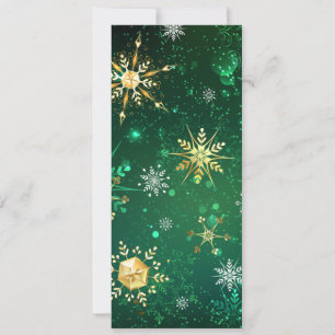 Convite Flocos de Neve Dourados de Natal em Fundo Verde