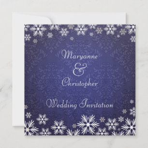 Convite Flocos de neve e Casamento tema damasco azul