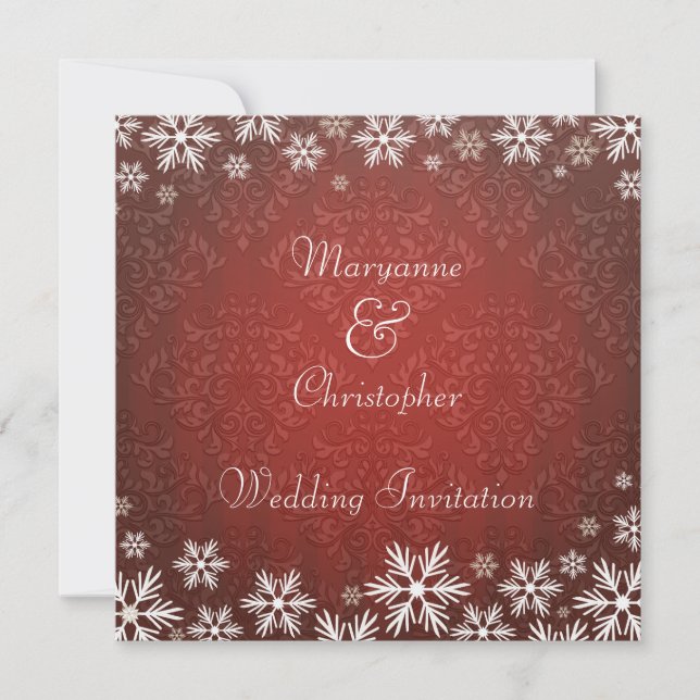 Convite Flocos de neve e Casamento tema damasco vermelho (Frente)