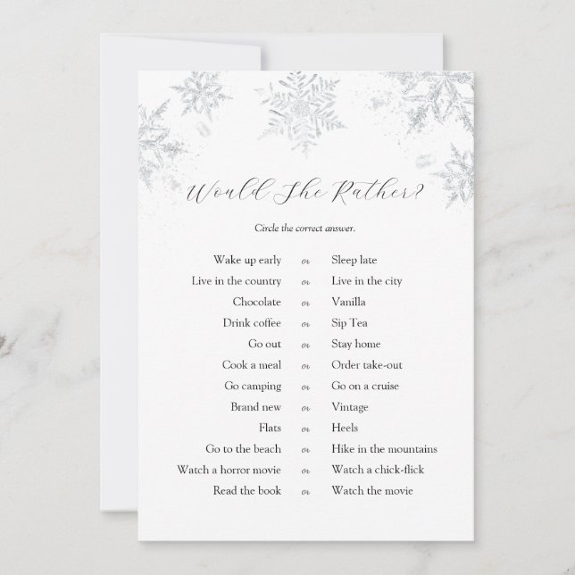 Convite Flocos de neve, Ela Preferencialmente o jogo (Frente)