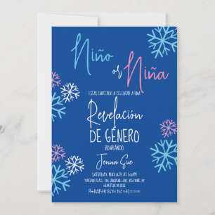 Convite Flocos de Neve Espanhóis Rosa Azul Revelação de Gê