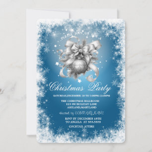 Convite Flocos de neve,Estrelas,Bolas de Natal Azul Natal 