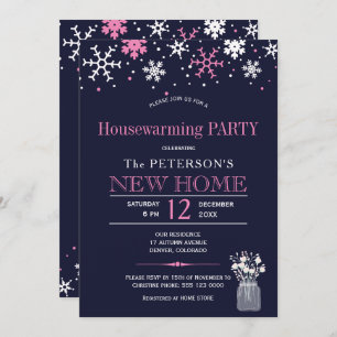 Convite Flocos de neve Flocos de marinho cor-de-rosa, fest
