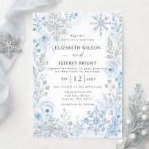 Flocos de Neve Florais Prata Azul Casamento de Inv