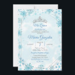Convite Flocos de neve geométricos e azuis Flocos de neve<br><div class="desc">Flocos de neve geométricos e azuis Flocos de neve Doce 15 Convite de Aniversário</div>