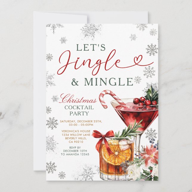 Convite Flocos de Neve Jingle & Mingle Coquetel de Natal  (Frente)