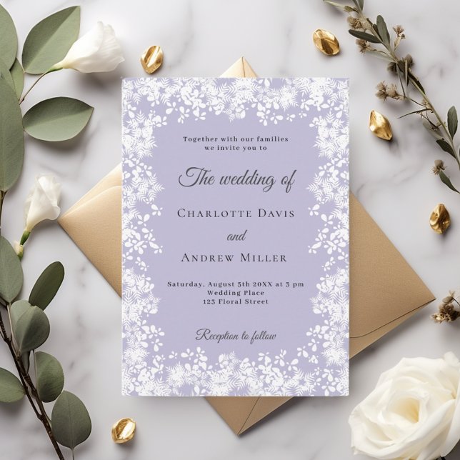 Convite Flocos de neve lavanda empoeirada casamento de inv (Criador carregado)