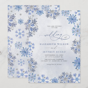 Convite Flocos de Neve Prata Azul Natal Inverno Casamento